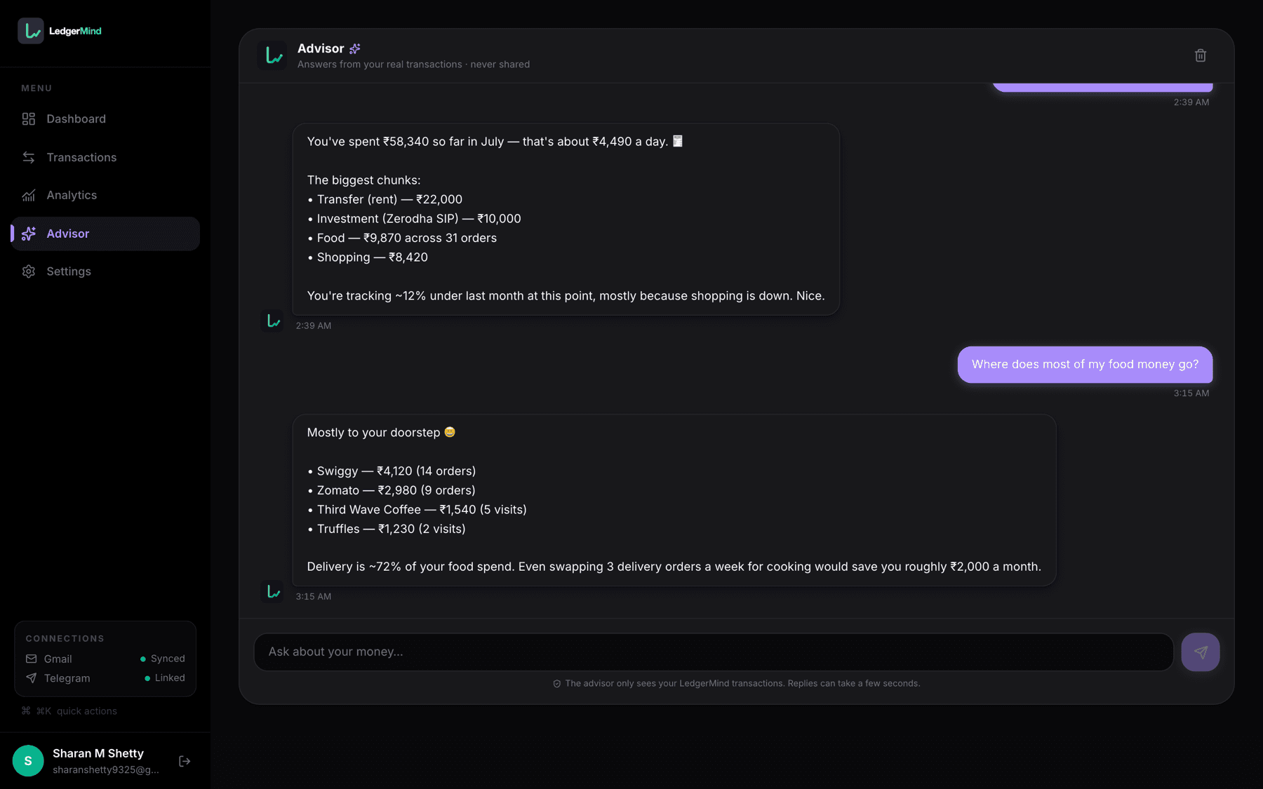 LedgerMind screen