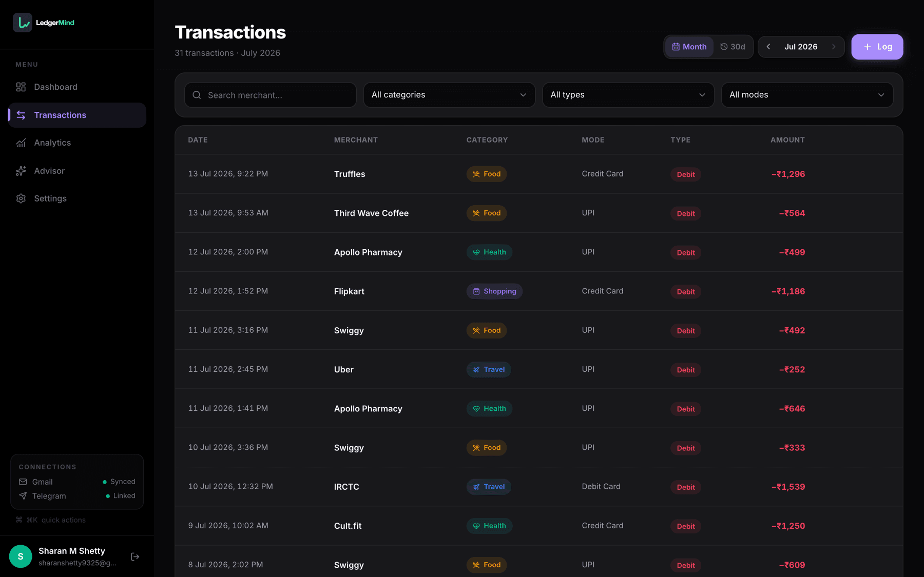 LedgerMind screen